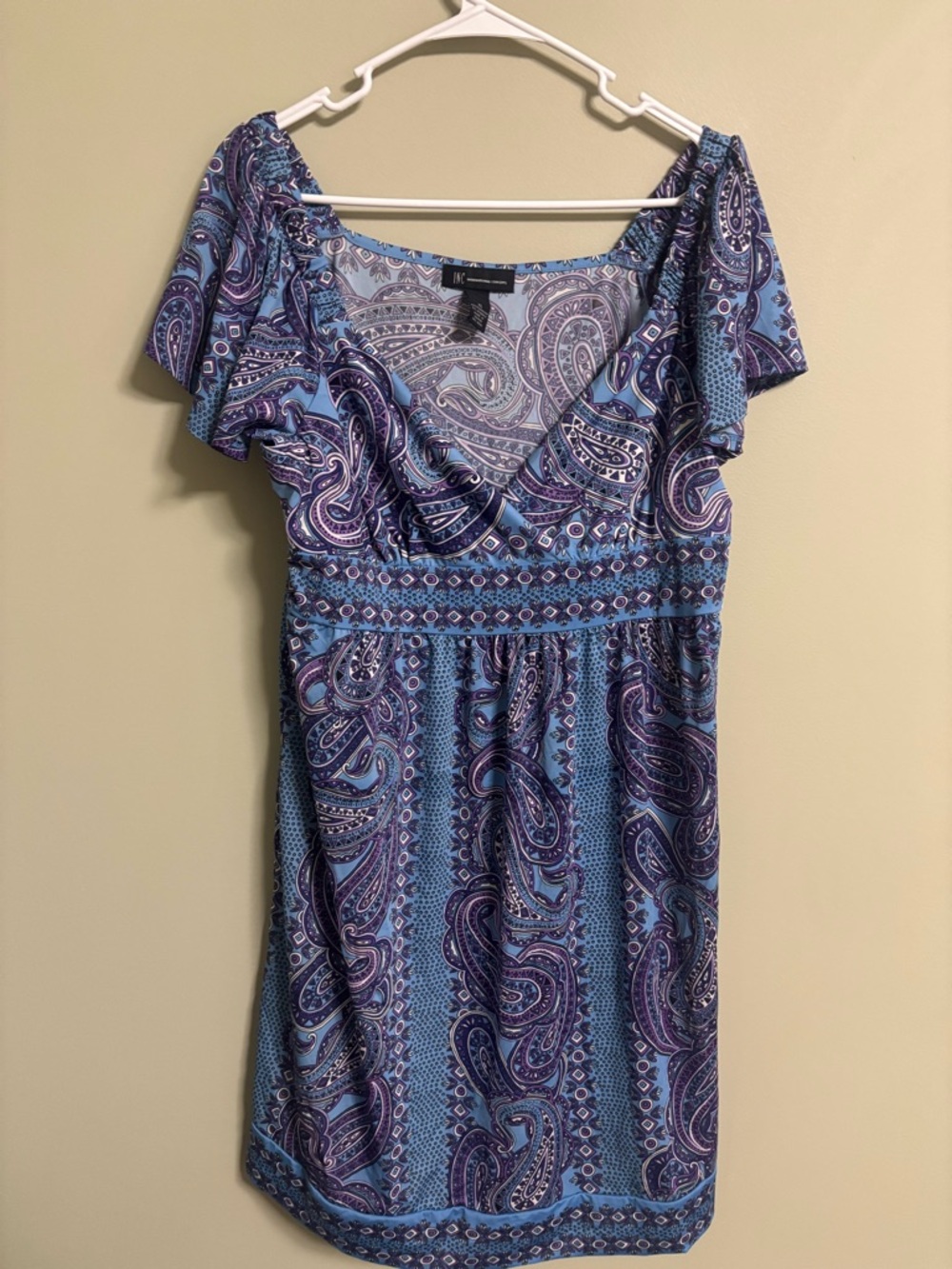 I.N.C INTERNATIONAL CONCEPTS Paisley Blue V-Neckl A-line Shift Dress Size XL New